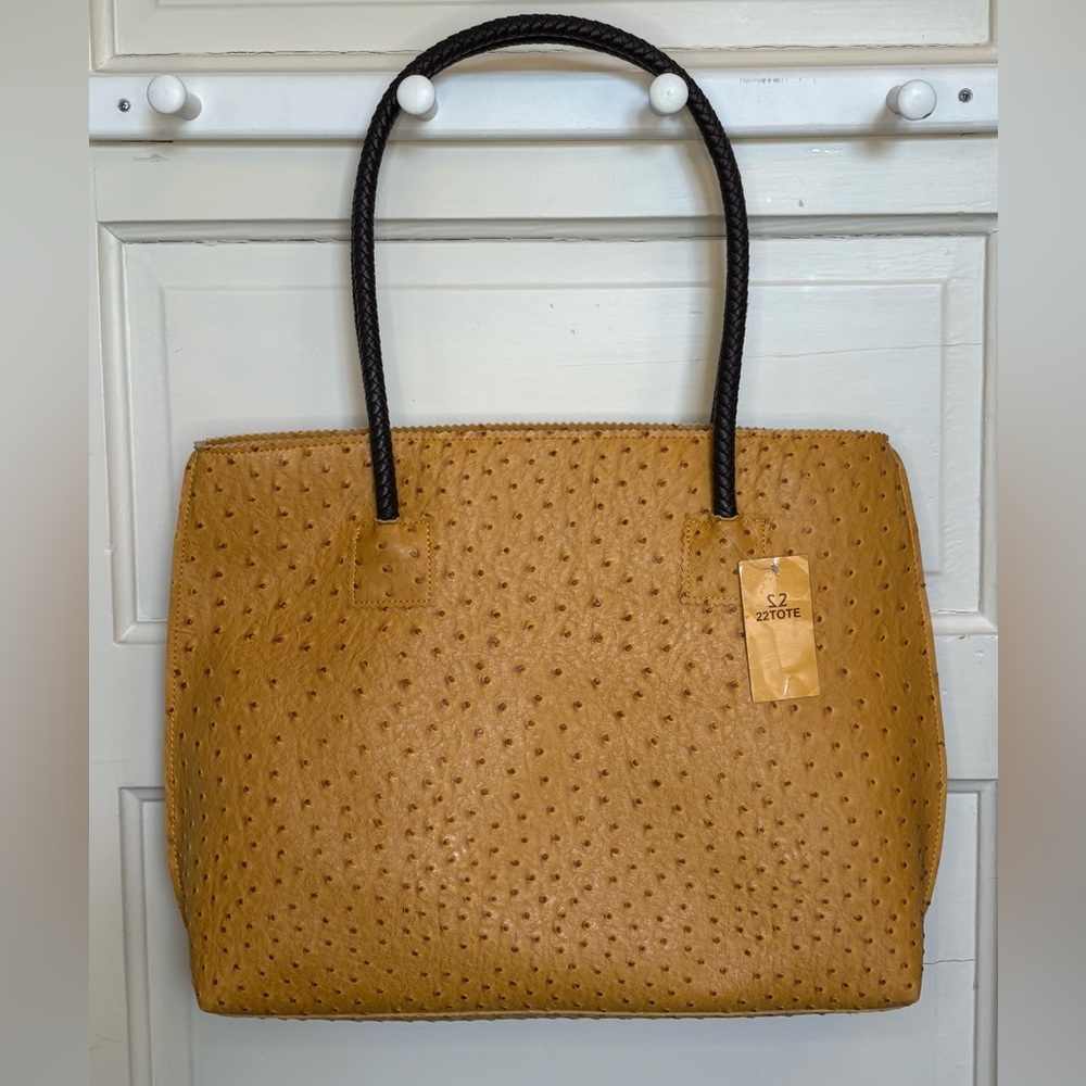 22 Tote Vegan Ostrich Leather Zip Tote Handbag